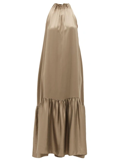 Asceno Ibiza High-neck Tiered Silk Maxi Dress In Printed