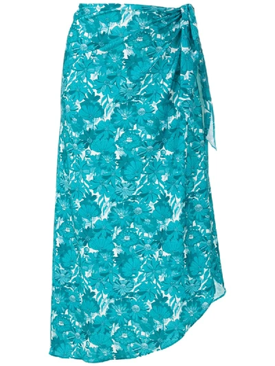 Adriana Degreas Floral-print Tie-waist Skirt In Blue