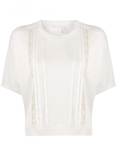 Chloé Silk Cotton Blend Sweater In White