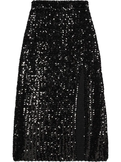 Gucci Hem-slit Sequinned Midi Skirt In Black