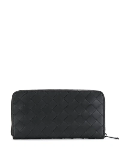 Bottega Veneta Intrecciato-debossed Zip-around Leather Wallet In Black