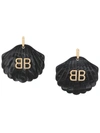 Balenciaga Mermaid Bb-logo Shell Drop Earrings In Black,gold