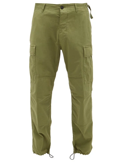 Aries Drawstring-cuff Stretch-cotton Cargo Trousers In Loden Green