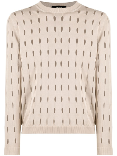 Fendi Cutout Logo-tab Cotton Sweater In Neutrals