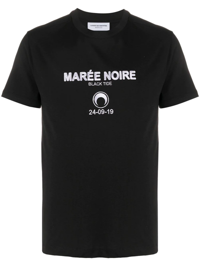 Marine Serre Logo-embroidered Cotton-jersey T-shirt In Black