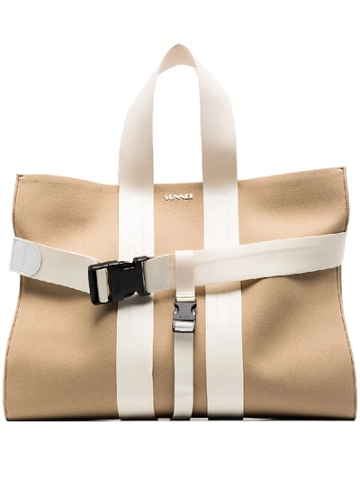 Sunnei Buckled Detail Tote Bag In Brown