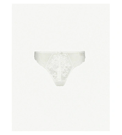Aubade Danse Des Sens Low-rise Strech-lace Embroidered Thong In Opale