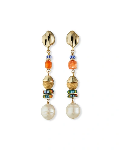 Akola Pearl And Mixed-bead Earrings In Blue Pattern