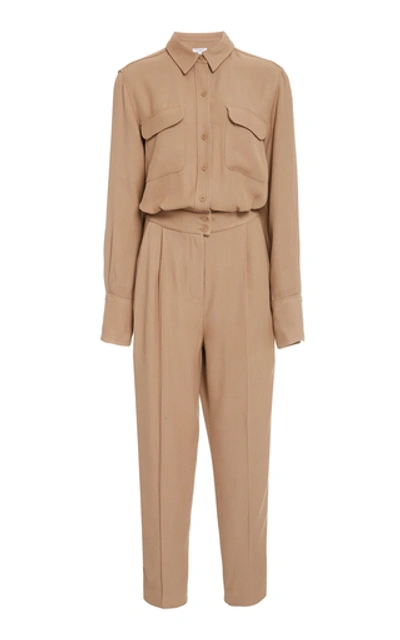 Equipment Trianne Pleated Twill Jumpsuit In Sand