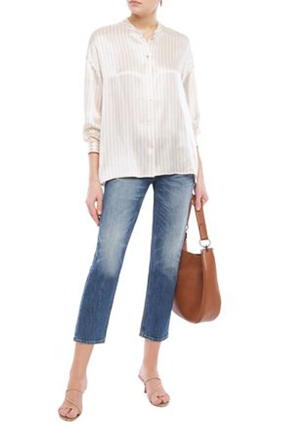 Vince Striped Silk-satin Blouse In Cream