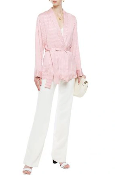 American Vintage Arivagigi Belted Striped Satin-crepe Jacket In Antique Rose