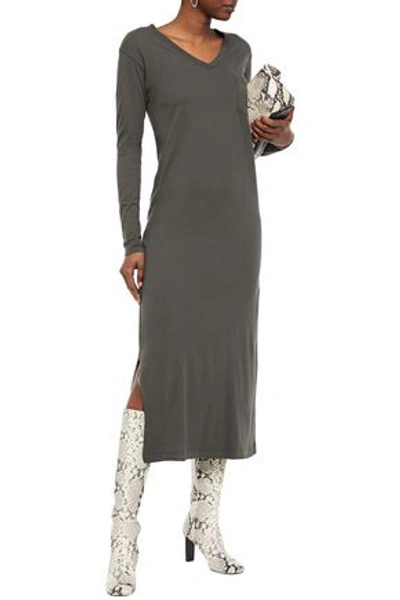 American Vintage Ixatown Brushed Cotton-jersey Midi Dress In Charcoal