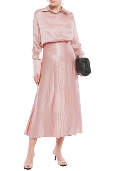 Anna Quan Sable Pleated Crinkled-satin Midi Skirt In Antique Rose