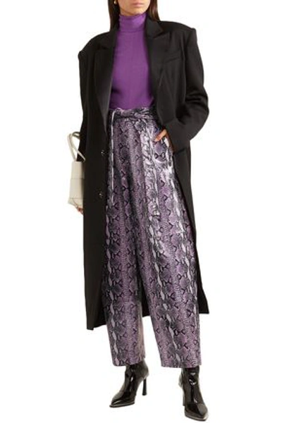 Sally Lapointe Glossed Snake-effect Leather Tapered Pants In Lilac