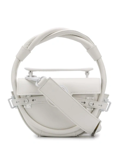 Balmain White Leather Bbuzz Circle 21 Top Handle Bag