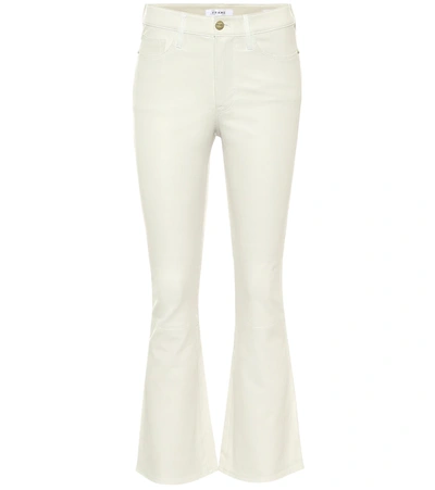 Frame Le Crop Mini Boot Leather Bootcut Pants In Off White