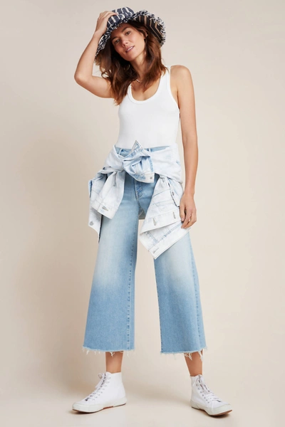 Mother The Swooner Roller Cropped Wide-leg Jeans In When In Rome In Blue