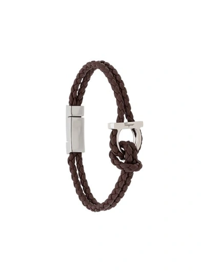 Ferragamo Braided Leather Bracelet In 010 - Brown