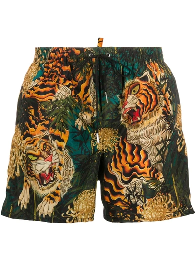 Dsquared2 Tiger Print Swim Shorts In Gold