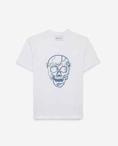 The Kooples Sport White T-shirt With Logo And Embroidered Skull