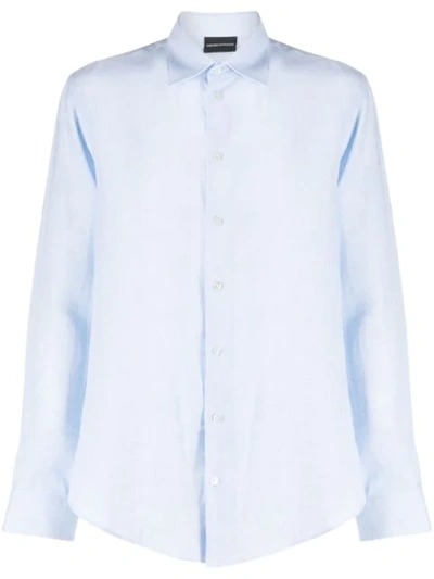 Armani Collezioni Emporio Armani Linen Sport Shirt In Blue