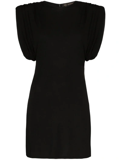 Versace Sculptural Shoulder Viscose Dress In Black