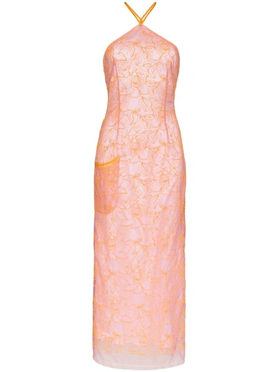 Jacquemus La Dressing Gown Lavandou Embroidered Tulle Dress In Pink,orange