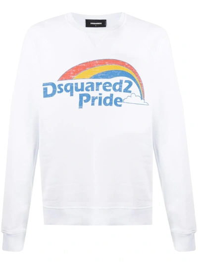 Dsquared2 Pride Logo Print Cotton Sweatshirt In White