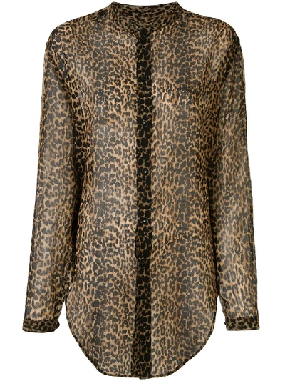 Saint Laurent Leopard Print Shirt In Brown