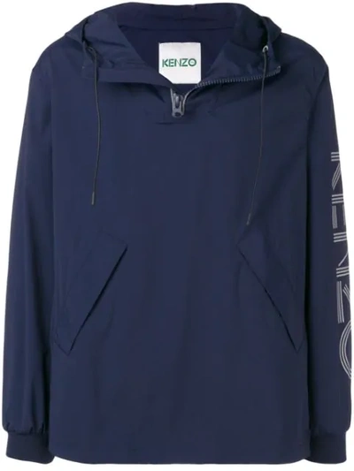 Kenzo Logo Print Windbreaker In Blue