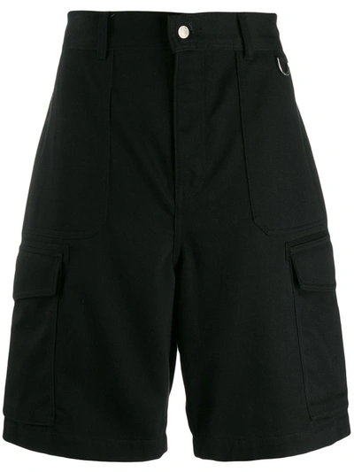 Ami Alexandre Mattiussi Pleated Cotton Cargo Bermuda Shorts In Black