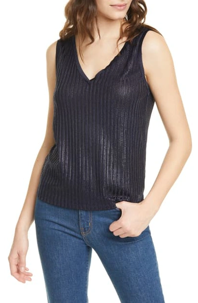 Ted Baker Robinee Ribbed Metallic Top In Navy