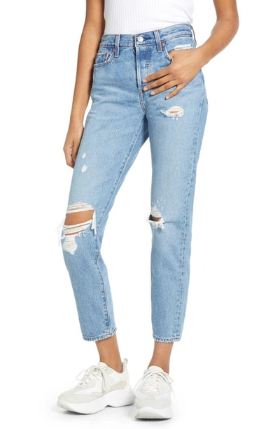 Levi's Wedgie Straight Leg Jeans With Busted Knee In Light Wash-blues In Authentically Yours