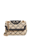Tory Burch Fleming Soft Straw Small Convertible Shoulder Bag In Natural/ Black