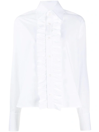 Saint Laurent Ruffled Front Shirt In White