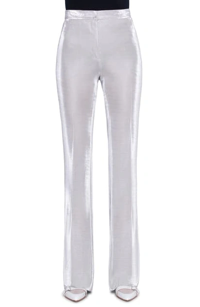 Akris Zip Pocket Bootcut Metallic Jersey Pants In Silver