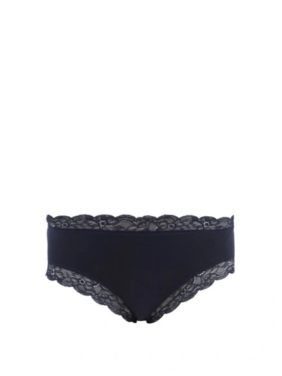 Hanro Cotton Lace Hipster Briefs In Deep Navy