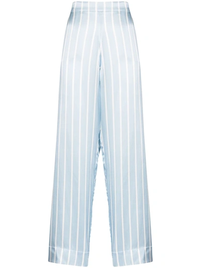 Asceno London Sky Stripe Silk Pyjama Bottom In Blue