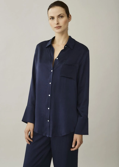 Asceno Milan Navy Oversized Silk Pyjama Shirt In Printed