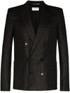 Saint Laurent Pinstripe Silk And Wool Blend Double-breasted Blazer In Black