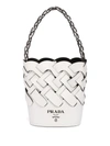 Prada Woven Leather Bucket Bag In White