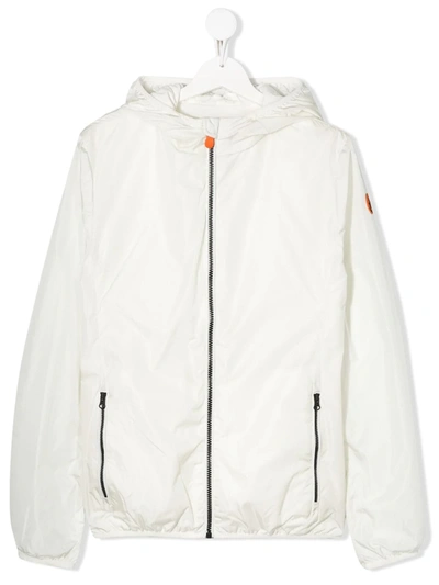 Save The Duck Kids' White Waterproof Jacket With Hood In Bianco