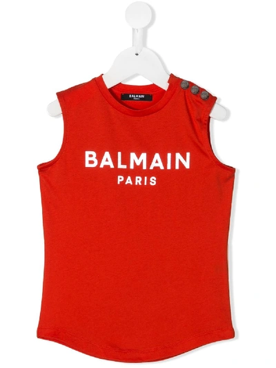 Balmain Red Teen Tank Top With Frontal Logo In Unica