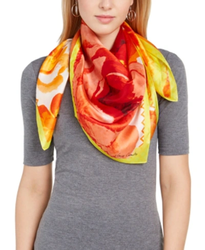 Vince Camuto Spring Roses Silk Bandana Square Scarf In Lime