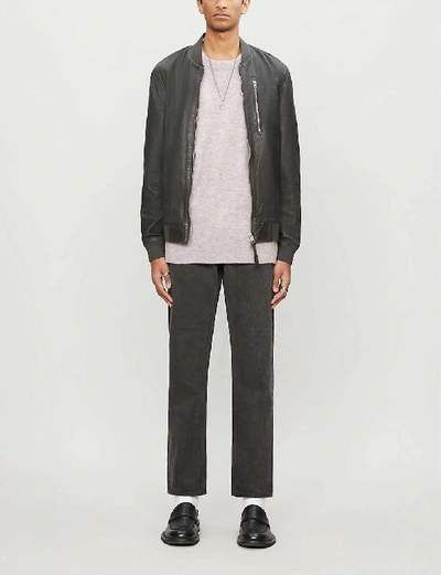 Allsaints Kino Leather Bomber Jacket In Deep Slate