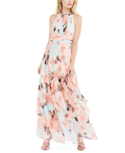 Calvin Klein Floral-print Chiffon Maxi Dress In Carnation Floral | ModeSens