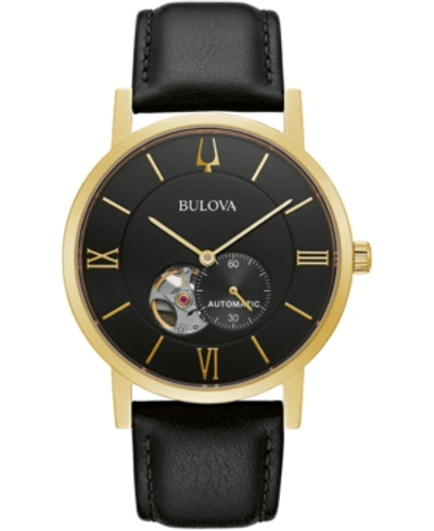 Bulova Men's Automatic Clipper Black Leather Strap Watch 42mm