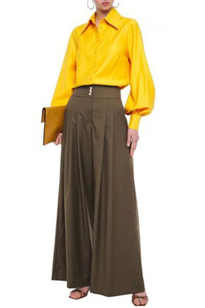 Anna Quan Madison Pleated Twill Wide-leg Pants In Army Green