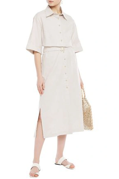 Anna Quan Zola Belted Brushed-cotton Midi Shirt Dress In Beige