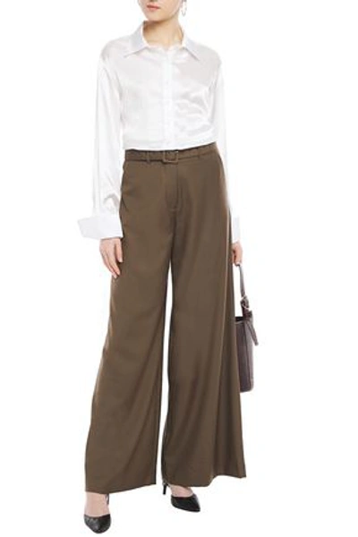 Anna Quan Max Belted Twill Wide-leg Pants In Army Green